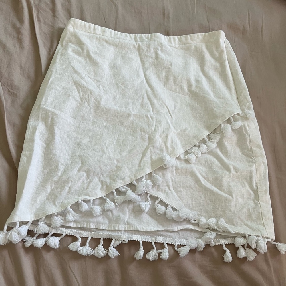 White Criss Cross Tassle Mini Skirt